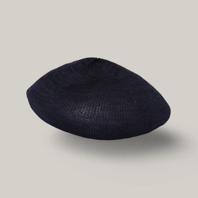 Button - Down Women's Shetland Wool Sweaters in Traditional PatternsBLUE BLUE JAPAN KNITTED LINEN-LIKE COTTON BERET  - DARK NAVY
