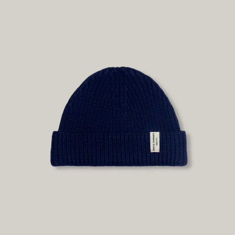 Sleeveless Women's Silk - Trimmed Sweaters for SummerMERZ B. SCHWANEN RIBBED MERINO WOOL BEANIE - DARK NAVY Sleeveless Women's Silk - Trimmed Sweaters for SummerMERZ B. SCHWANEN RIBBED MERINO WOOL BEANIE - DARK NAVY