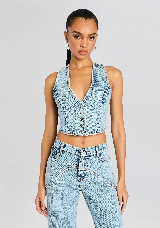 Plus Size Women's Embroidered Sweaters in Ethnic StylesJordi Embellished Denim Vest Plus Size Women's Embroidered Sweaters in Ethnic StylesJordi Embellished Denim Vest