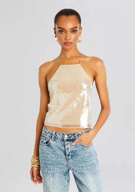 Short Sleeve Women's Cotton Blend Sweaters in Pastel ColorsNorma Sequin Top