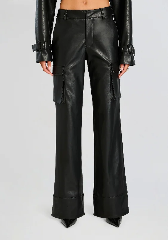 Button - Down Women's Shetland Wool Sweaters in Traditional PatternsFifer Vegan Leather Mid Rise Cargo Pant