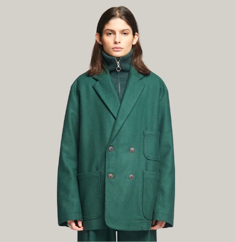 Short Sleeve Women's Cotton Blend Sweaters in Pastel ColorsGIRLS OF DUST COMPACT WOOL BLAZER - BOTTLE GREEN
