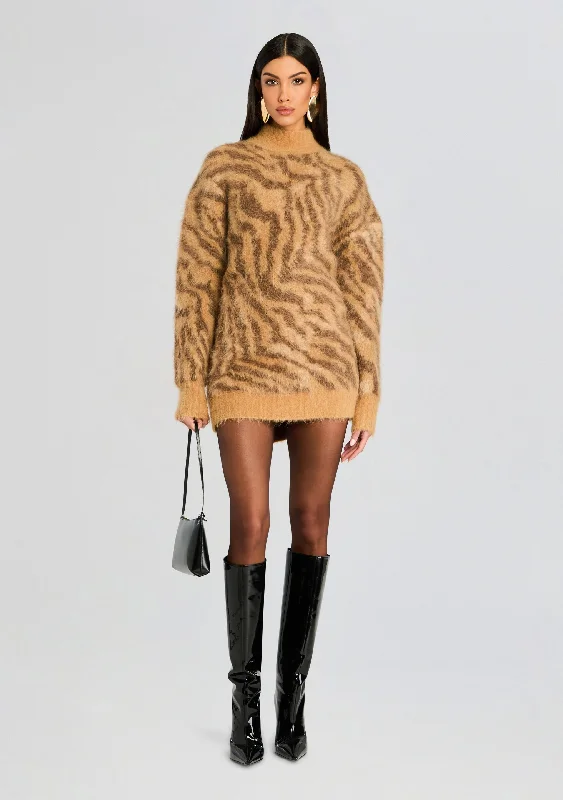 Boat Neck Women's Merino Wool Sweaters in Neutral ShadesReyna Fuzzy Dress