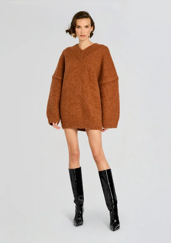 V - Neck Women's Ribbed Wool Sweaters for FallAlmada Sweater Dress