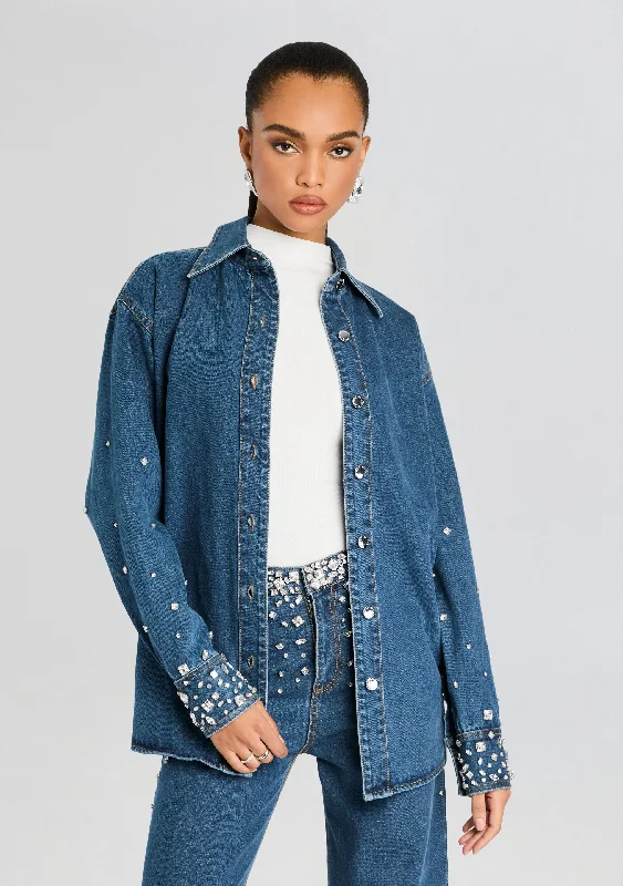 Cropped Women's Angora Blend Sweaters for a Trendy LookDiletta Crystal Shacket
