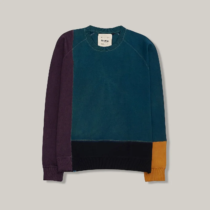 Short Sleeve Women's Cotton Blend Sweaters in Pastel Colors11.11 INDIGO MULTI COLOUR PATCHWORK COTTON SWEATSHIRT Short Sleeve Women's Cotton Blend Sweaters in Pastel Colors11.11 INDIGO MULTI COLOUR PATCHWORK COTTON SWEATSHIRT