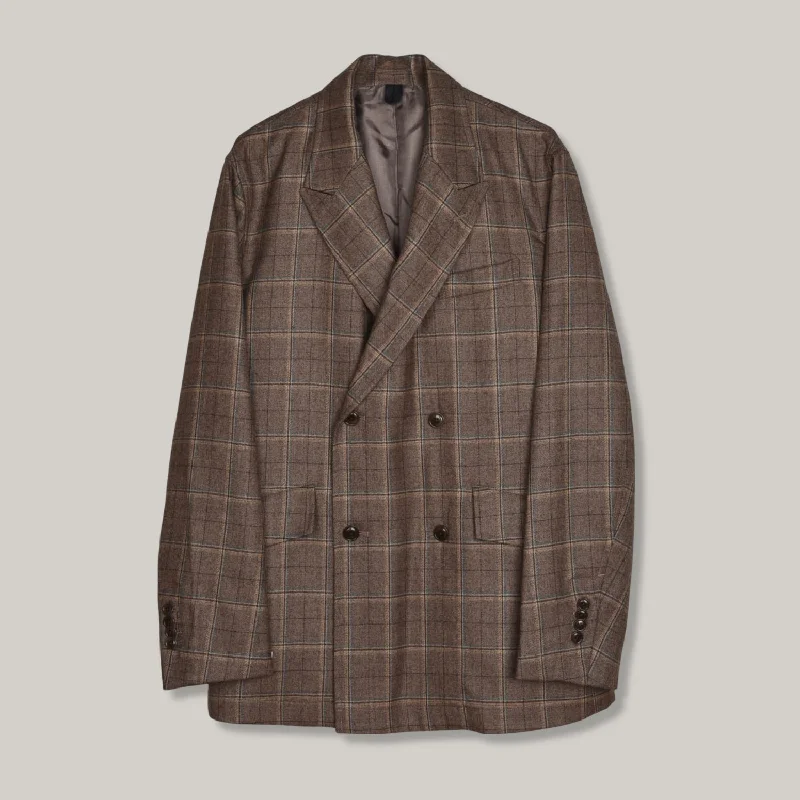 Plus Size Women's Oversized Chunky Knit SweatersTS(S) DOUBLE WINDOWPANE CHECK DB JACKET - BEIGE