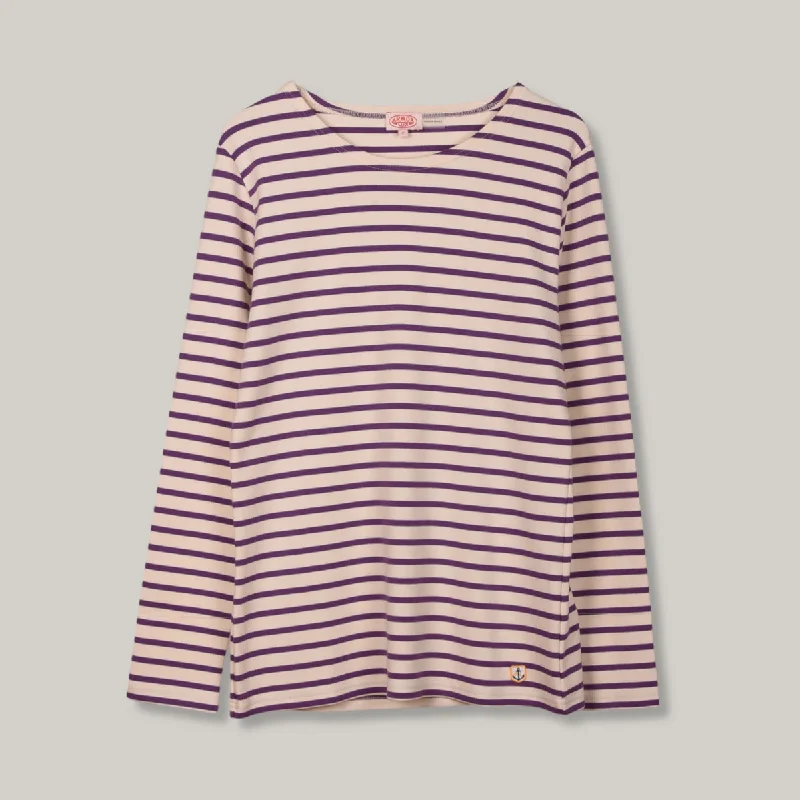 Button - Down Women's Shetland Wool Sweaters in Traditional PatternsARMOR LUX LADIES HERITAGE BRETON SHIRT L/S - NATURE/ MORADO Button - Down Women's Shetland Wool Sweaters in Traditional PatternsARMOR LUX LADIES HERITAGE BRETON SHIRT L/S - NATURE/ MORADO