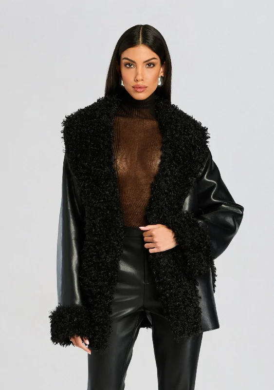 V - Neck Women's Ribbed Wool Sweaters for FallRoxanne Vegan Leather Coat