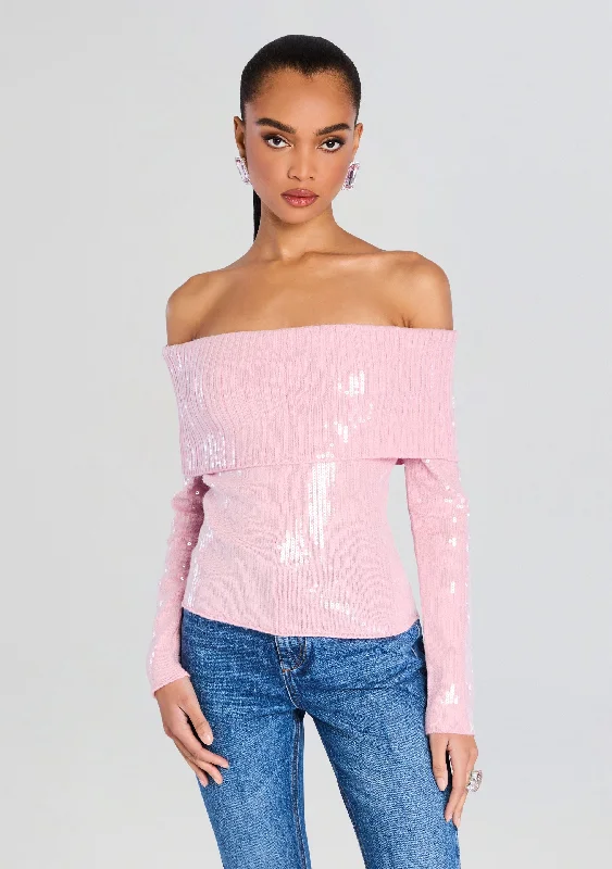 Plus Size Women's Ruffled Hem Sweaters in Floral PrintsJourdana Sequin Knit Top