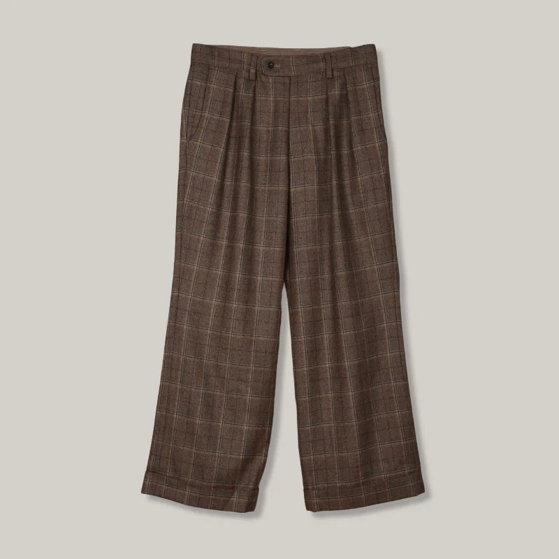 Sleeveless Women's Silk - Trimmed Sweaters for SummerTS(S) DOUBLE WINDOWPANE CHECK WIDE PANTS - BEIGE