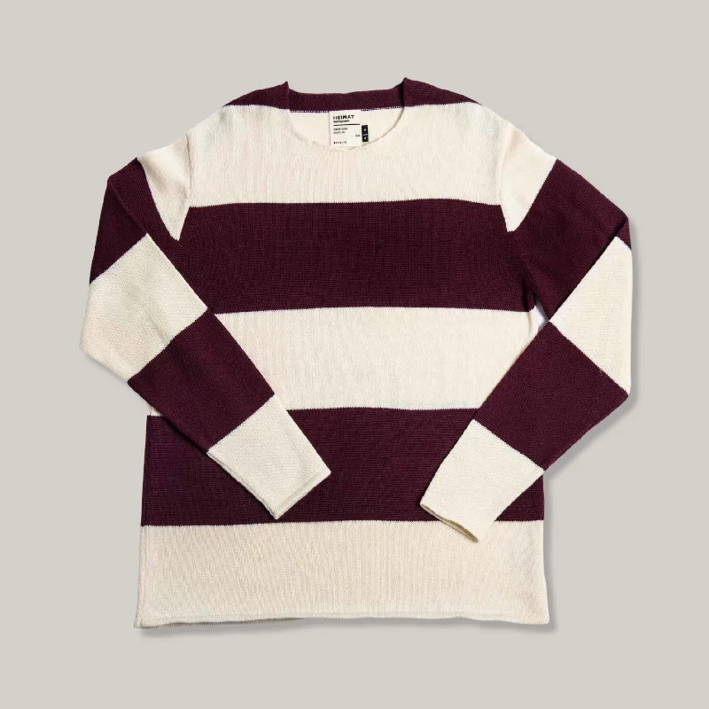 Tie - Front Women's Lambswool Sweaters in Pastel HuesHEIMAT HARBOUR RUGBY SWEATER - SEASHELL/ BURGUNDY