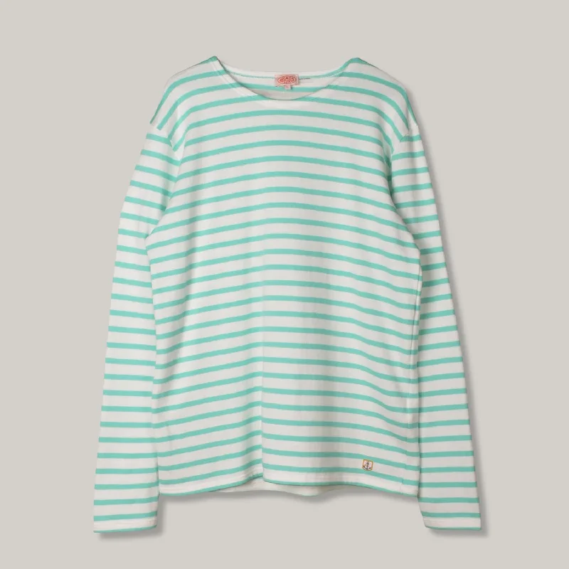 Split - Hem Women's Linen Blend Sweaters for SpringARMOR LUX HERITAGE BRETON T-SHIRT L/S - NATURE/MINT GREEN