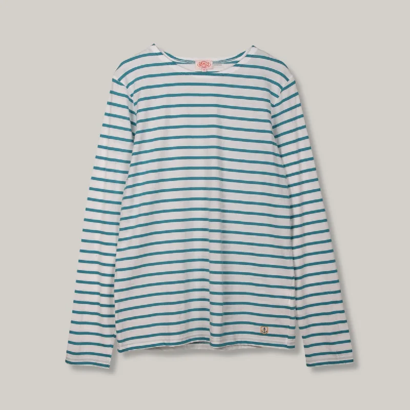 Plus Size Women's Side - Slit Sweaters in Bold SolidsARMOR LUX HERITAGE BRETON T-SHIRT L/S - MILK/ PAGODA BLUE Plus Size Women's Side - Slit Sweaters in Bold SolidsARMOR LUX HERITAGE BRETON T-SHIRT L/S - MILK/ PAGODA BLUE