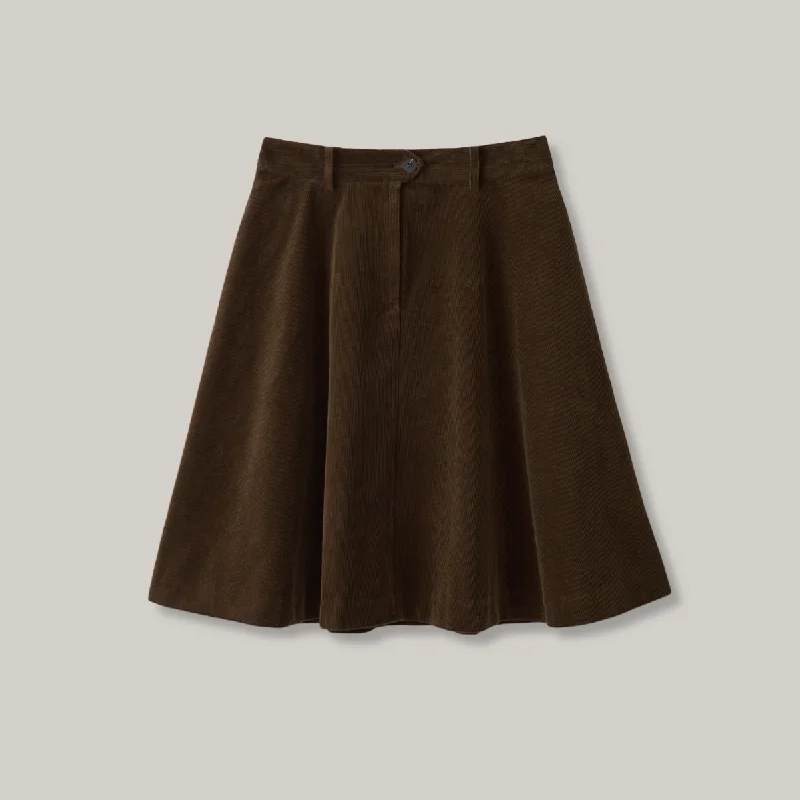 High - Low Hem Women's Cashmere - Blended SweatersNOTHING WRITTEN ROLIN CORDUROY FLARED SKIRT - BROWN High - Low Hem Women's Cashmere - Blended SweatersNOTHING WRITTEN ROLIN CORDUROY FLARED SKIRT - BROWN