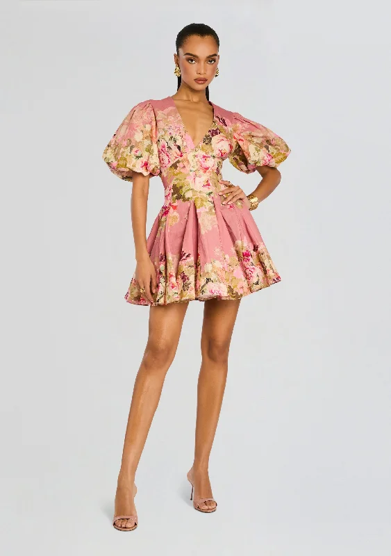 Plus Size Women's Ruffled Hem Sweaters in Floral PrintsSama Short Dress