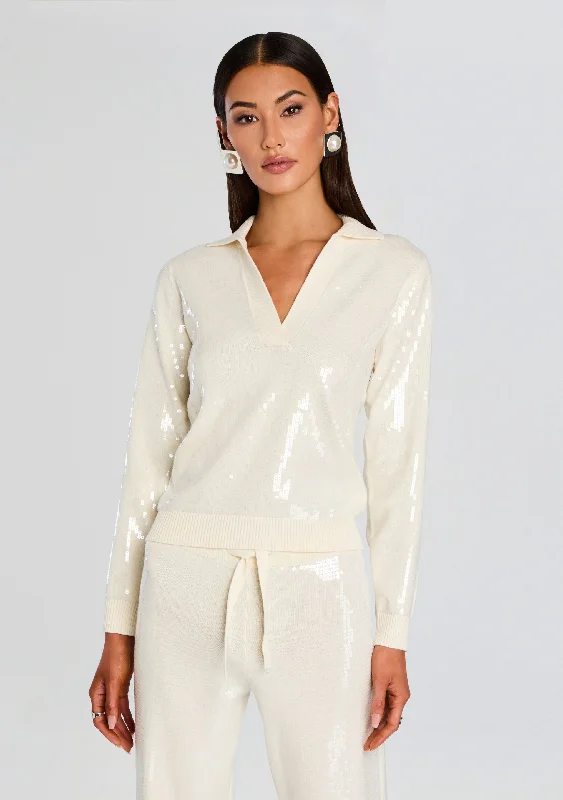 Boat Neck Women's Merino Wool Sweaters in Neutral ShadesShaelynn Sequin Knit Shirt Boat Neck Women's Merino Wool Sweaters in Neutral ShadesShaelynn Sequin Knit Shirt