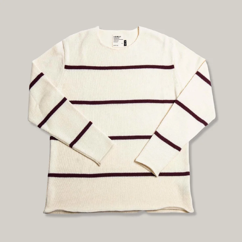 Tie - Front Women's Lambswool Sweaters in Pastel HuesHEIMAT HARBOUR SAILOR STRIPE SWEATER - BURGUNDY/ SEASHELL