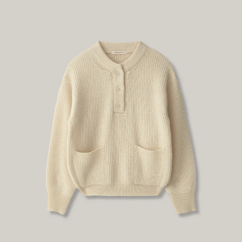 Tie - Front Women's Lambswool Sweaters in Pastel HuesNOTHING WRITTEN SHETLAND WOOL HENLEY - NECK PULLOVER - IVORY Tie - Front Women's Lambswool Sweaters in Pastel HuesNOTHING WRITTEN SHETLAND WOOL HENLEY - NECK PULLOVER - IVORY