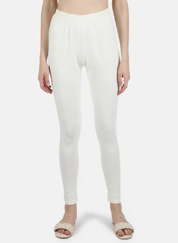 Fleece - lined women leggings for extra warmth in cold weatherWomen Off White Plain Legging Fleece - lined women leggings for extra warmth in cold weatherWomen Off White Plain Legging