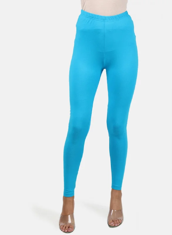 Belted women leggings for a defined waist and added styleWomens Blue Plain Legging