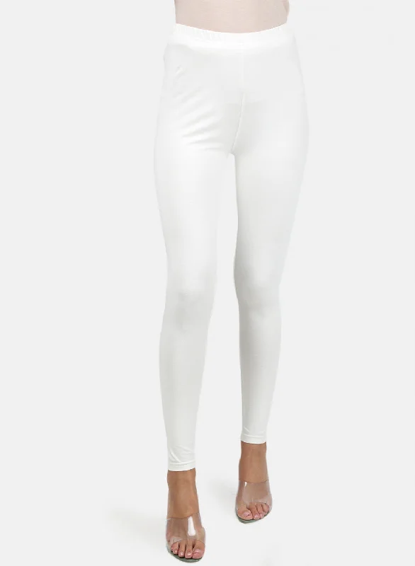 Womens White Plain Legging