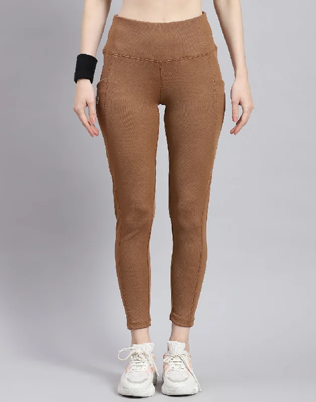 Cargo - pocket women leggings for added functionality and styleWomen Camel Brown Solid Regular Fit Legging Cargo - pocket women leggings for added functionality and styleWomen Camel Brown Solid Regular Fit Legging