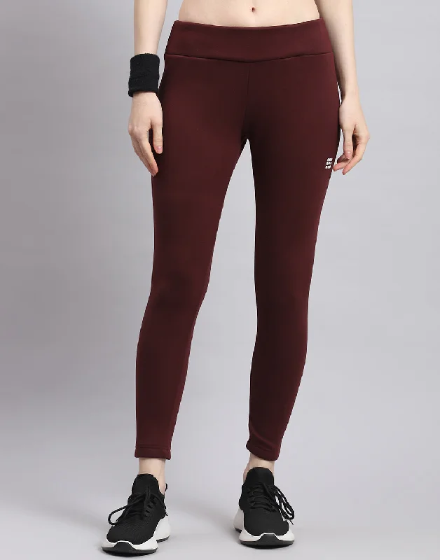 Women Maroon Solid Regular Fit Legging