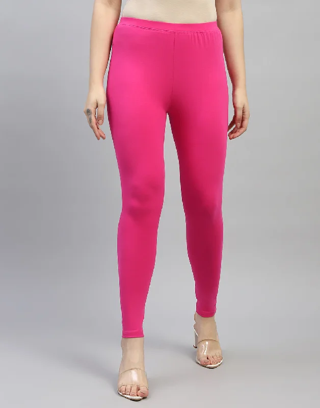 Lace - trimmed women leggings for an elegant and romantic touchWomen Pink Solid Regular Fit Legging Lace - trimmed women leggings for an elegant and romantic touchWomen Pink Solid Regular Fit Legging
