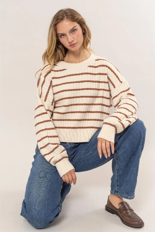 Hooded Women's Fleece - Lined Sweaters for WinterCrew Neck Striped Sweater