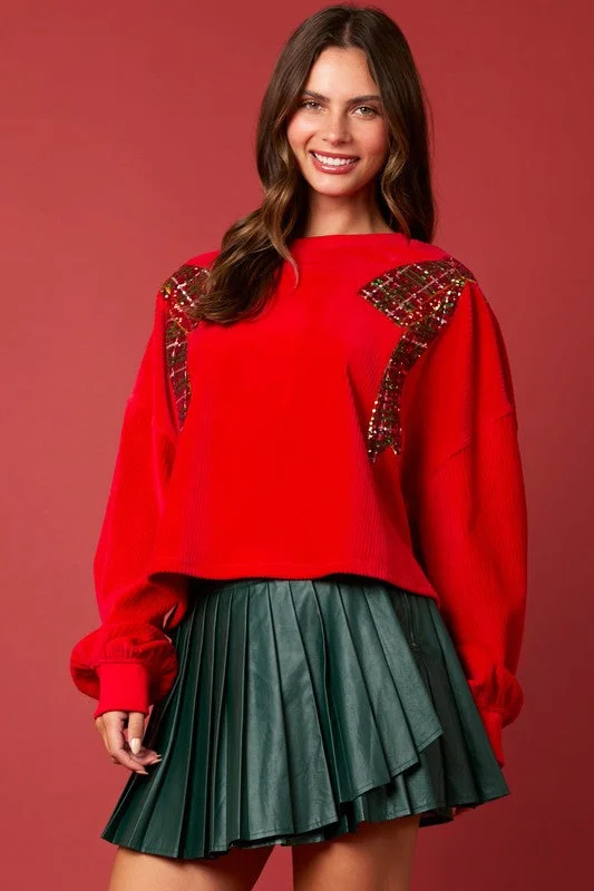 Hooded Women's Fleece - Lined Sweaters for WinterChristmas Bow Sequins Embroidery Sweatshirt Hooded Women's Fleece - Lined Sweaters for WinterChristmas Bow Sequins Embroidery Sweatshirt
