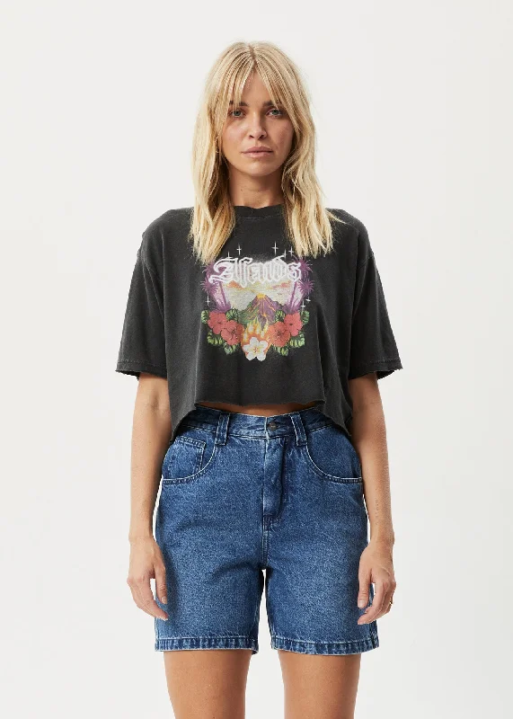 Puff Sleeve Women T Shirt for a Fashion - Forward LookAFENDS Womens Holiday - Slay Cropped T-Shirt - Stone Black