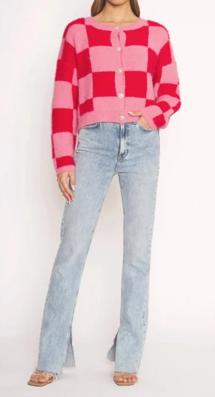 color block women cardigan with bold huesAlfie Cardigan In Red/pink