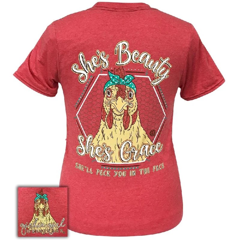 Floral Print Women T Shirt for a Feminine TouchBeauty Grace Hen-Heather Red SS-2112
