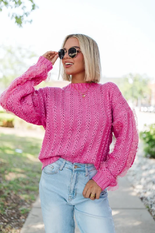 Beauty Within Pink Lace Sleeve Sweater