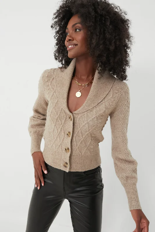 cropped women cardigan to pair with high - waisted jeansBeige Eyelet Cardigan