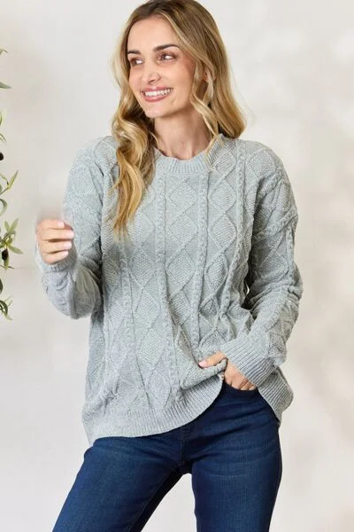 Open - Front Women's Cardigan - Style Mohair SweatersBiBi Cable Knit Round Neck Sweater Open - Front Women's Cardigan - Style Mohair SweatersBiBi Cable Knit Round Neck Sweater