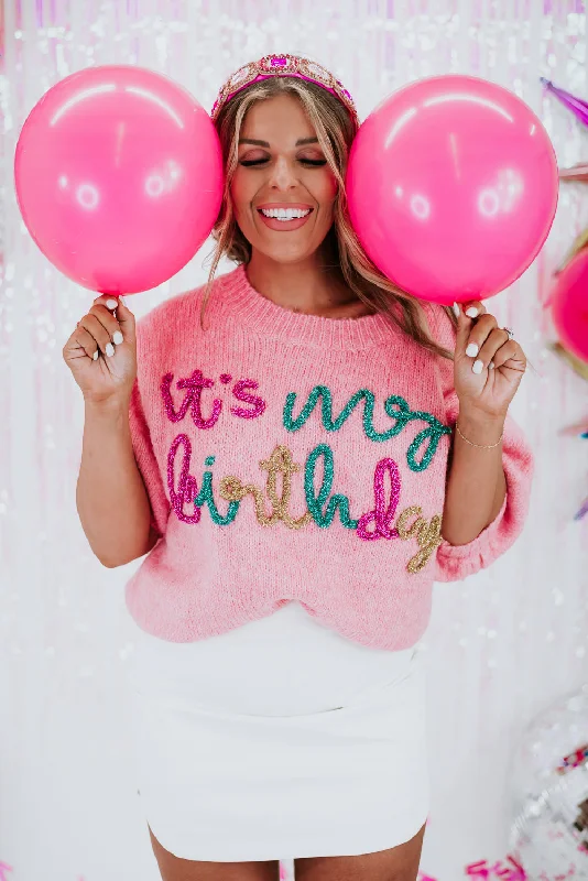 Hooded Women's Fleece - Lined Sweaters for WinterIt's My Birthday Sweater, Pink