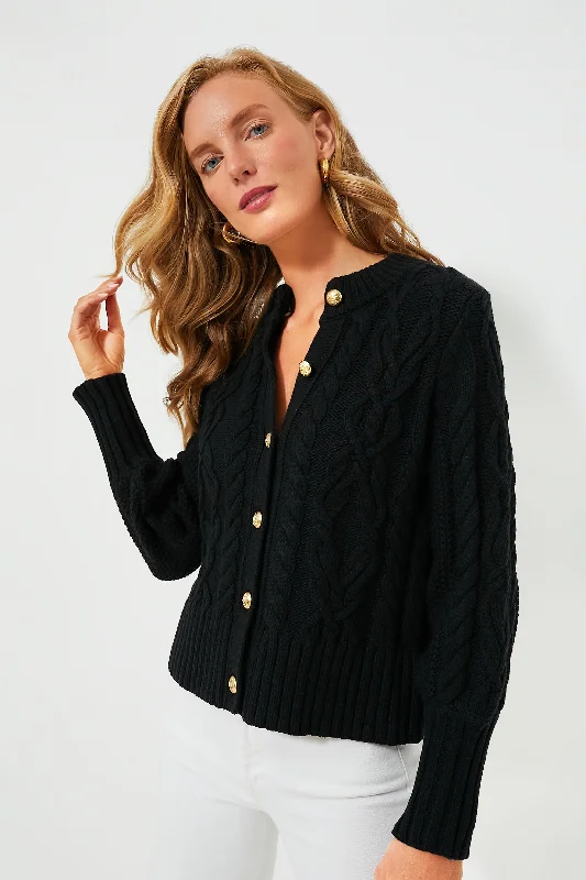 hand knitted women cardigan with artisanal charmBlack Cotton Colette Cardigan