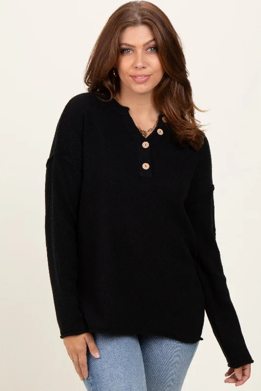 Black Diamond Knit Button Detail Sweater