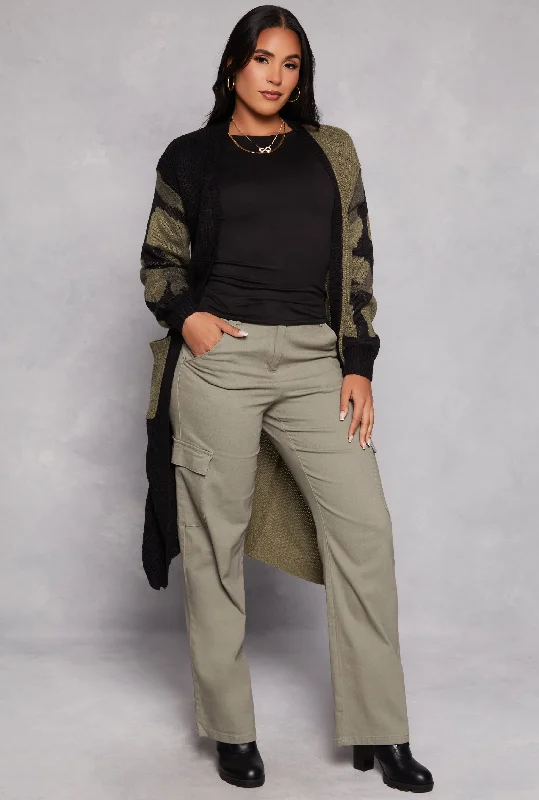 maternity women cardigan for expecting momsCamo Color Block Knit Long Cardigan