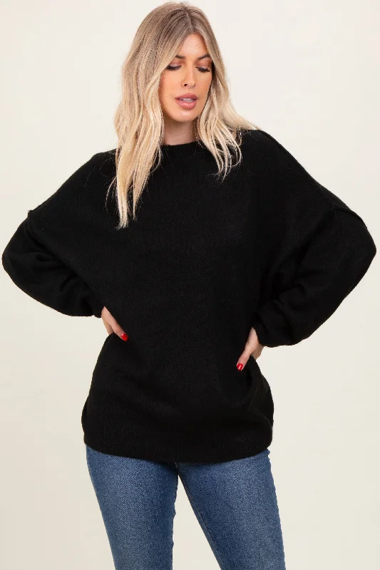 Mock Neck Women's Alpaca Wool Sweaters in Earth TonesBlack Oversized Crewneck Melange Knit Sweater Mock Neck Women's Alpaca Wool Sweaters in Earth TonesBlack Oversized Crewneck Melange Knit Sweater