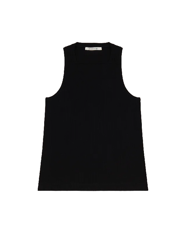 Ringer T Shirt Women with Retro - Inspired StripesBLACK SQUARE NECK TANK TOP