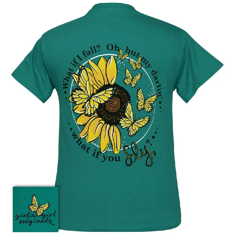 Floral Print Women T Shirt for a Feminine TouchButterfly Sunflower Jade Dome-SS-2410 Floral Print Women T Shirt for a Feminine TouchButterfly Sunflower Jade Dome-SS-2410