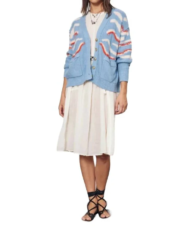 Button Front Accra Cardigan In Light Denim/chalk