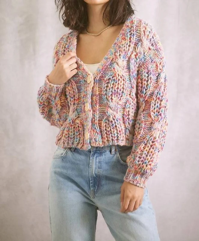 Cable Knit Cardigan In Multi