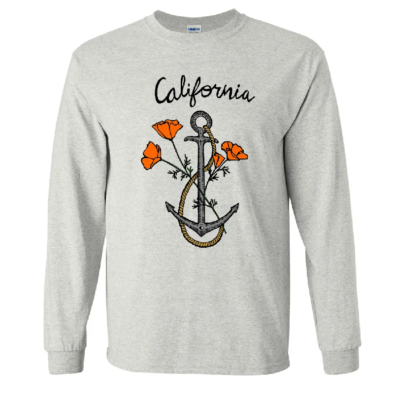 Muscle Women T Shirt for a Sporty and Casual LookCalifornia Anchor Poppies Long Sleeve Shirt Muscle Women T Shirt for a Sporty and Casual LookCalifornia Anchor Poppies Long Sleeve Shirt