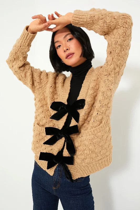 cable knit women cardigan with intricate patternsCamel Teresa Bow Tie Long Sleeve Cardigan cable knit women cardigan with intricate patternsCamel Teresa Bow Tie Long Sleeve Cardigan