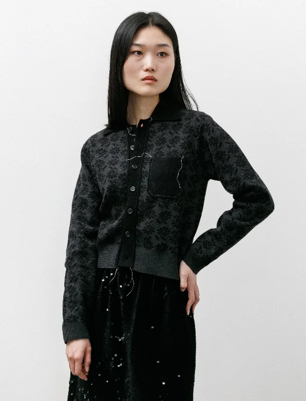 button down women cardigan with vintage buttonsFitted 70s Cardigan Floral Grey/Black button down women cardigan with vintage buttonsFitted 70s Cardigan Floral Grey/Black