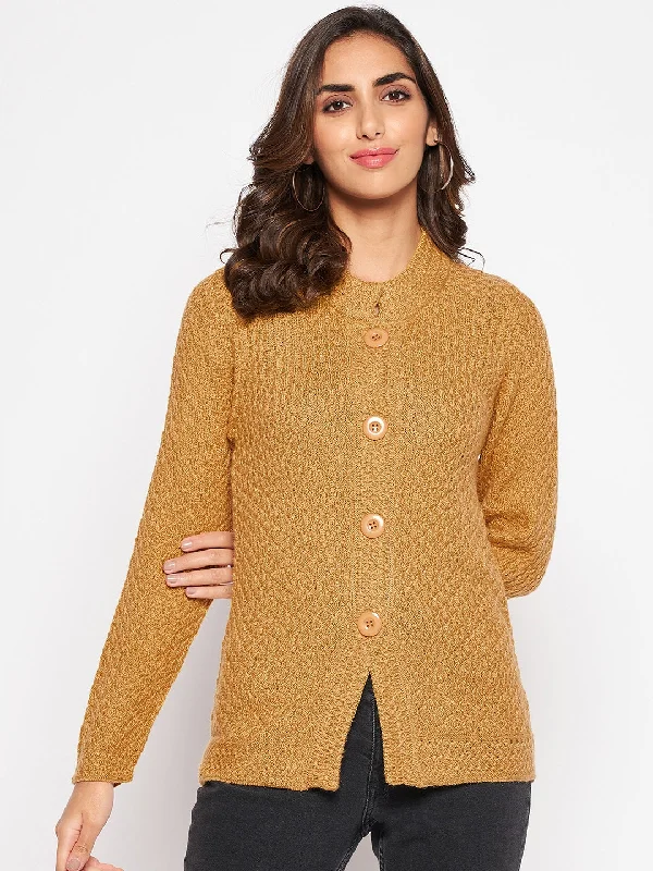 Women's Casual  Mustard Round neck Cardigan Sweater